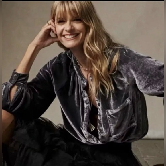 Anthropologie Tops - Anthropologie Pilcro Velvet Button-Up Silver Gray Blouse | XL | Stunning | New
